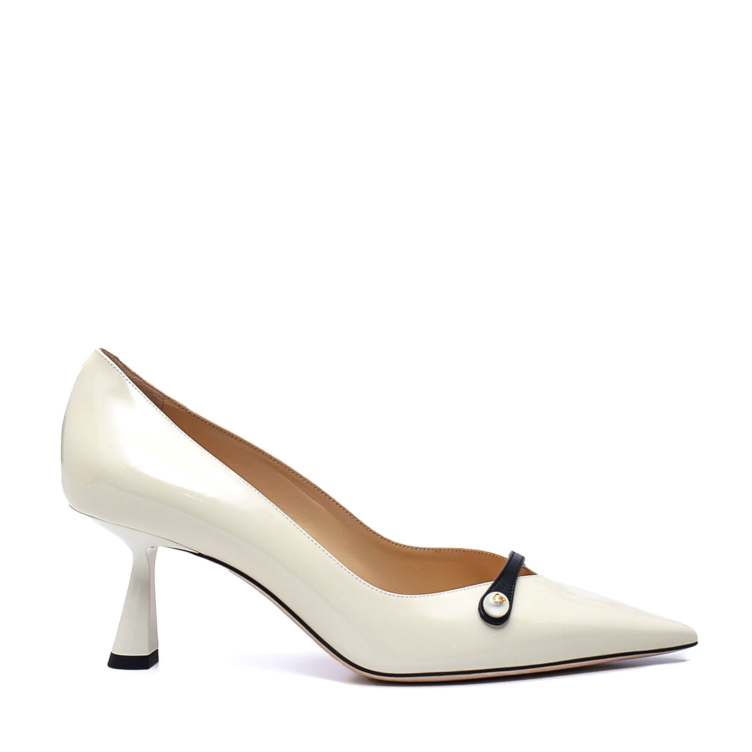 Jimmy Choo - Ivory Rosalia 65MM Patent Pointed Pumps with Pearl Detail / 38